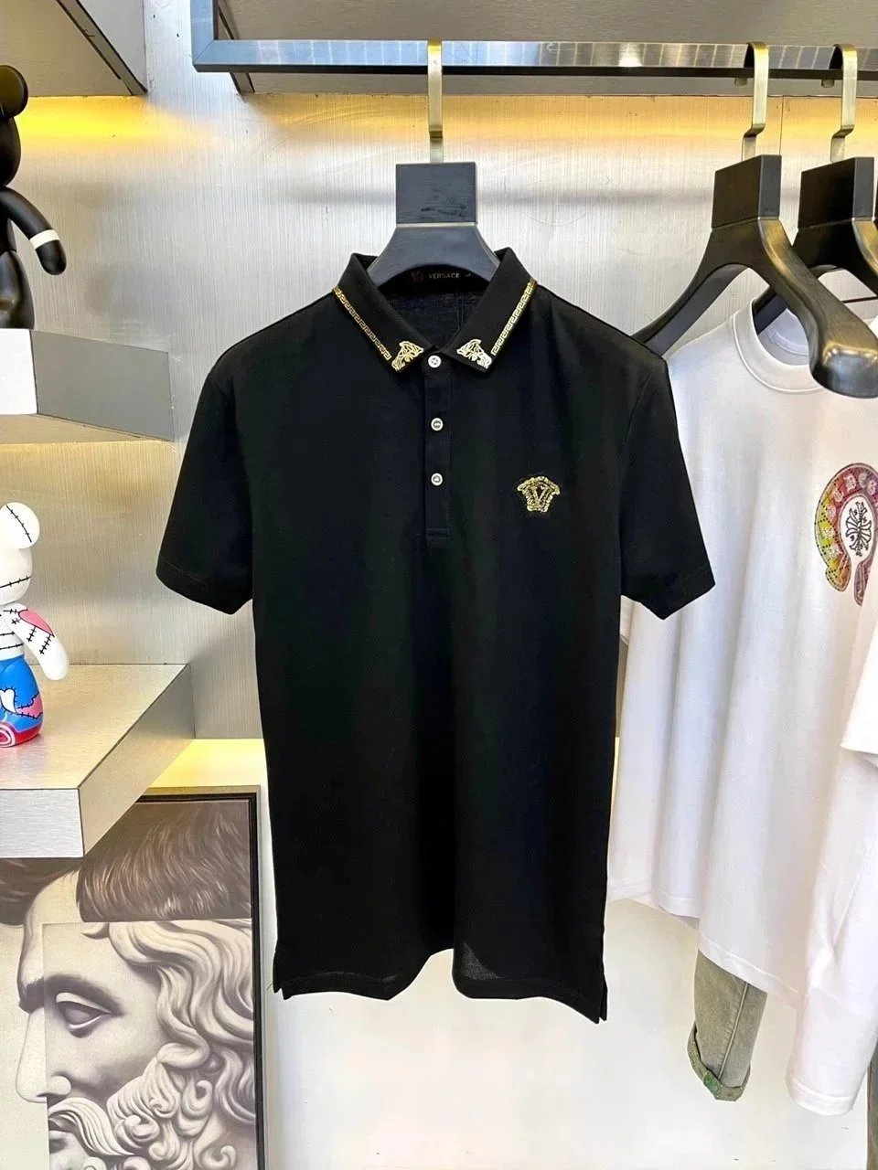 Versace Shirts Short-Sleeve Polo Shirt with Medusa and Greek Key Panel image 9