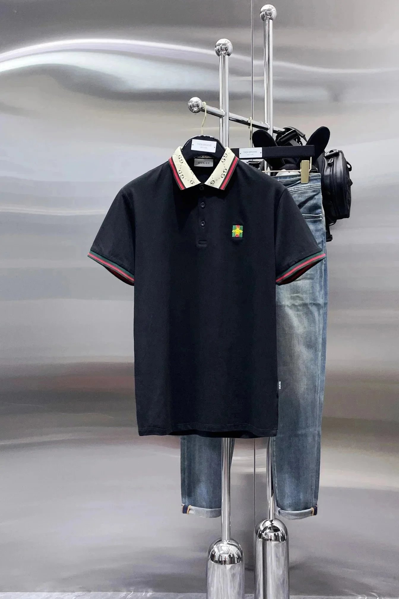 Gucci T-Shirts Short-Sleeve Polo Shirt with Web Stripe Trim image 5