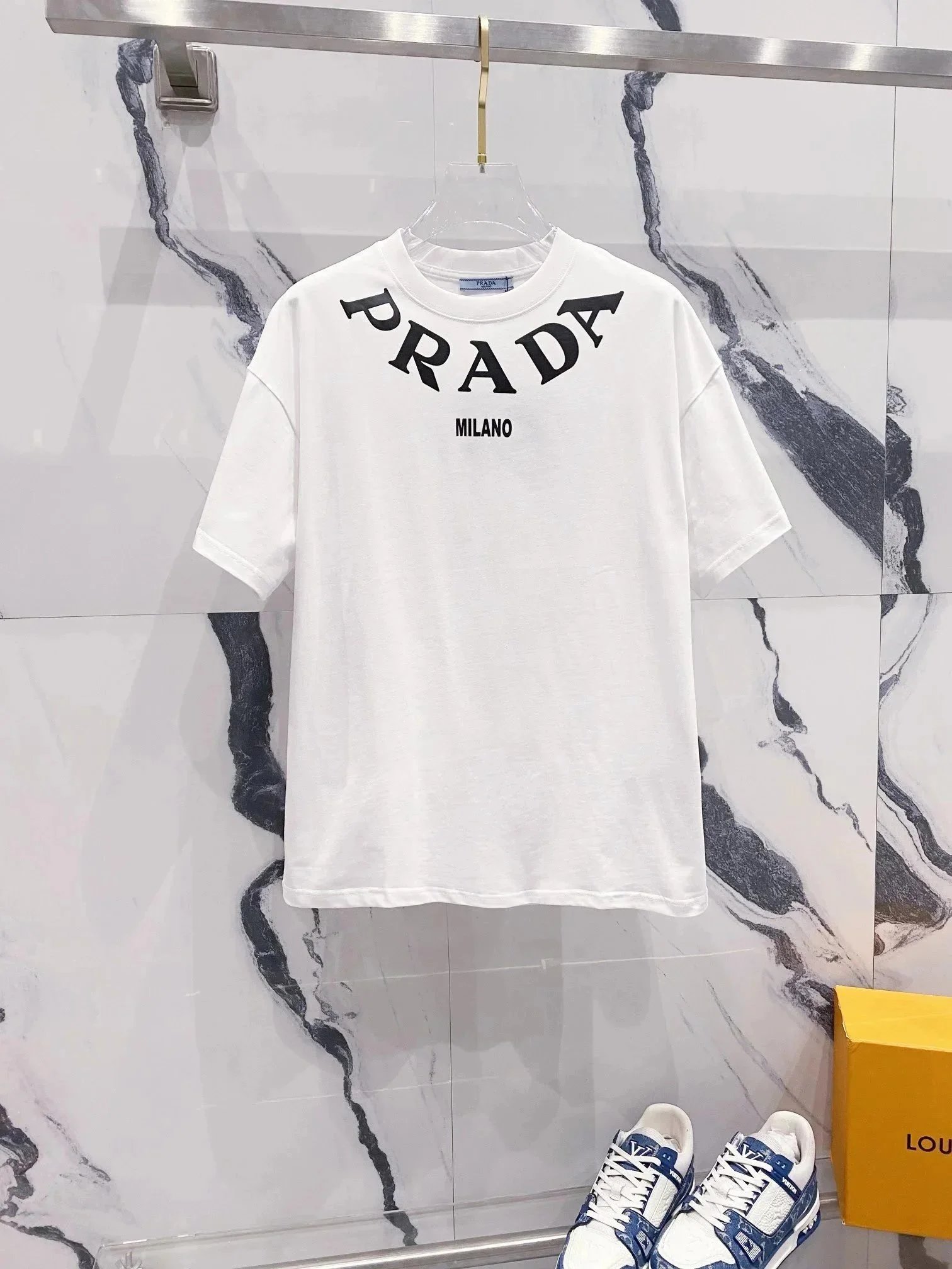 Prada T-Shirts Short-Sleeve Logo T-Shirt — 38