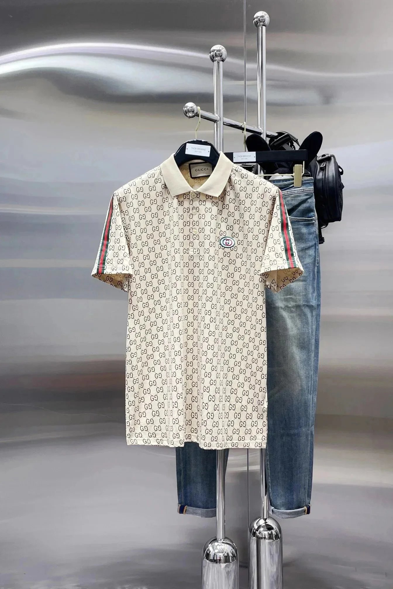 Gucci T-Shirts Short-Sleeve Polo Shirt with Web Stripe Trim image 7
