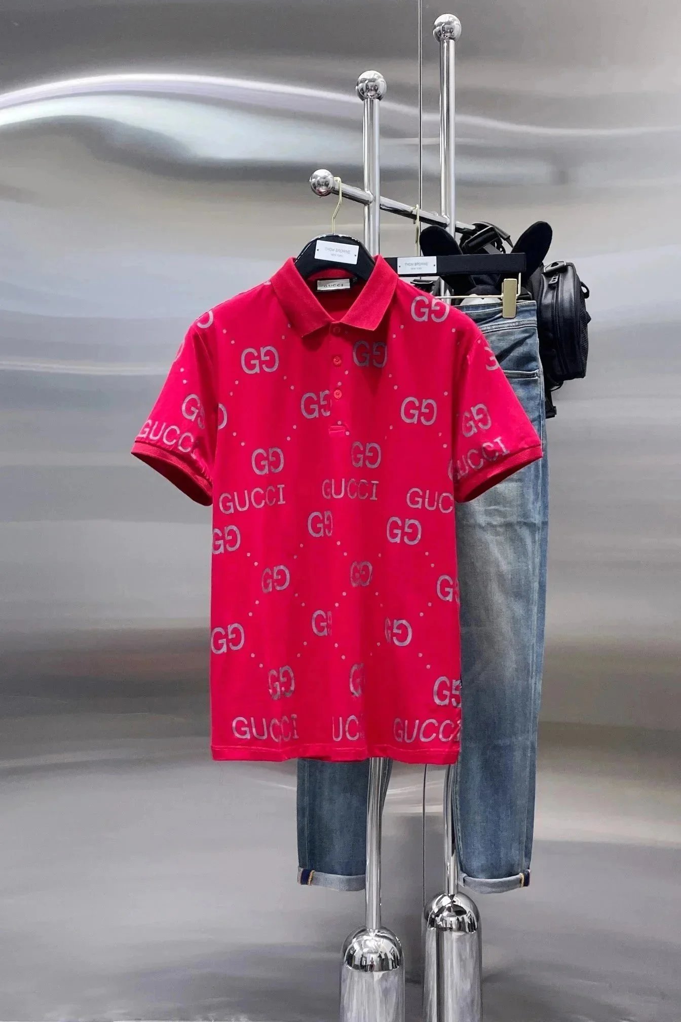 Gucci T-Shirts Short-Sleeve Polo Shirt with Web Stripe Trim image 10