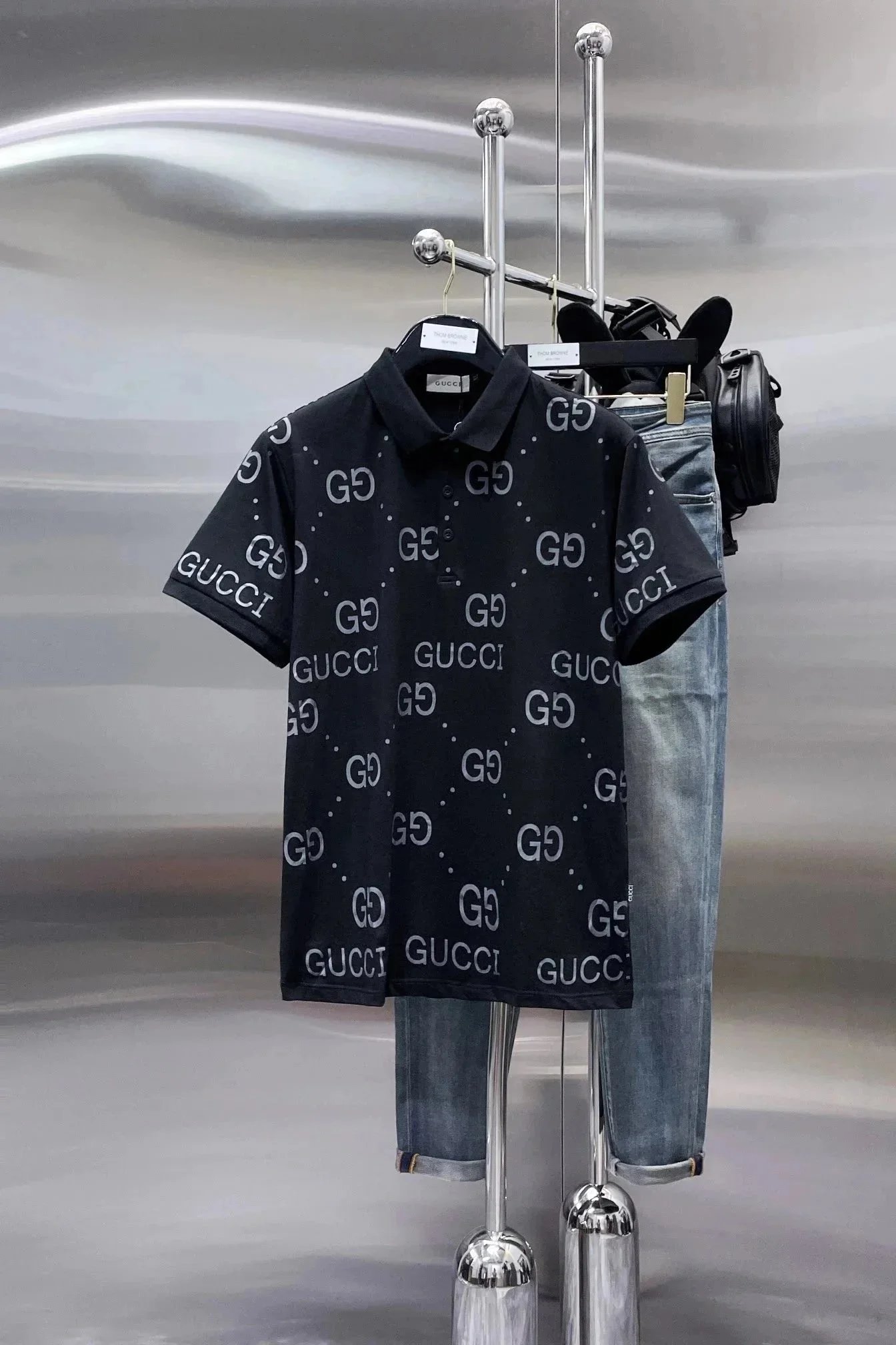 Gucci T-Shirts Short-Sleeve Polo Shirt with Web Stripe Trim image 11