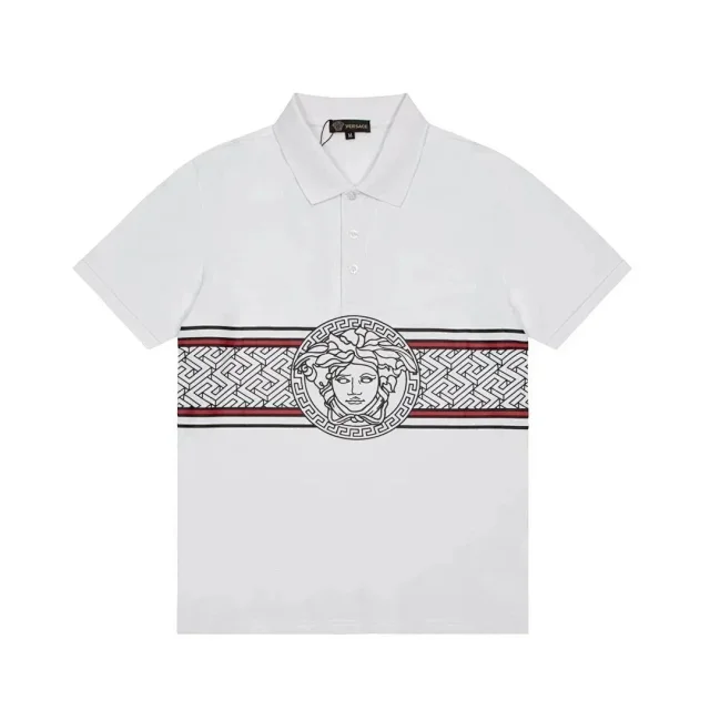 Versace Shirts Short-Sleeve Polo Shirt with Medusa and Greek Key Panel product detail image 2