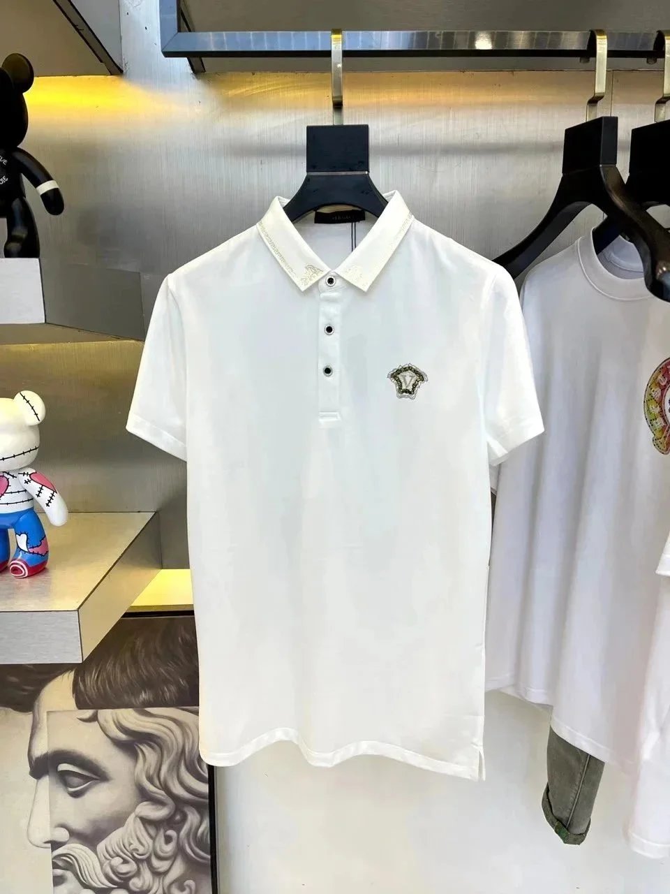 Versace Shirts Short-Sleeve Polo Shirt with Medusa and Greek Key Panel image 10