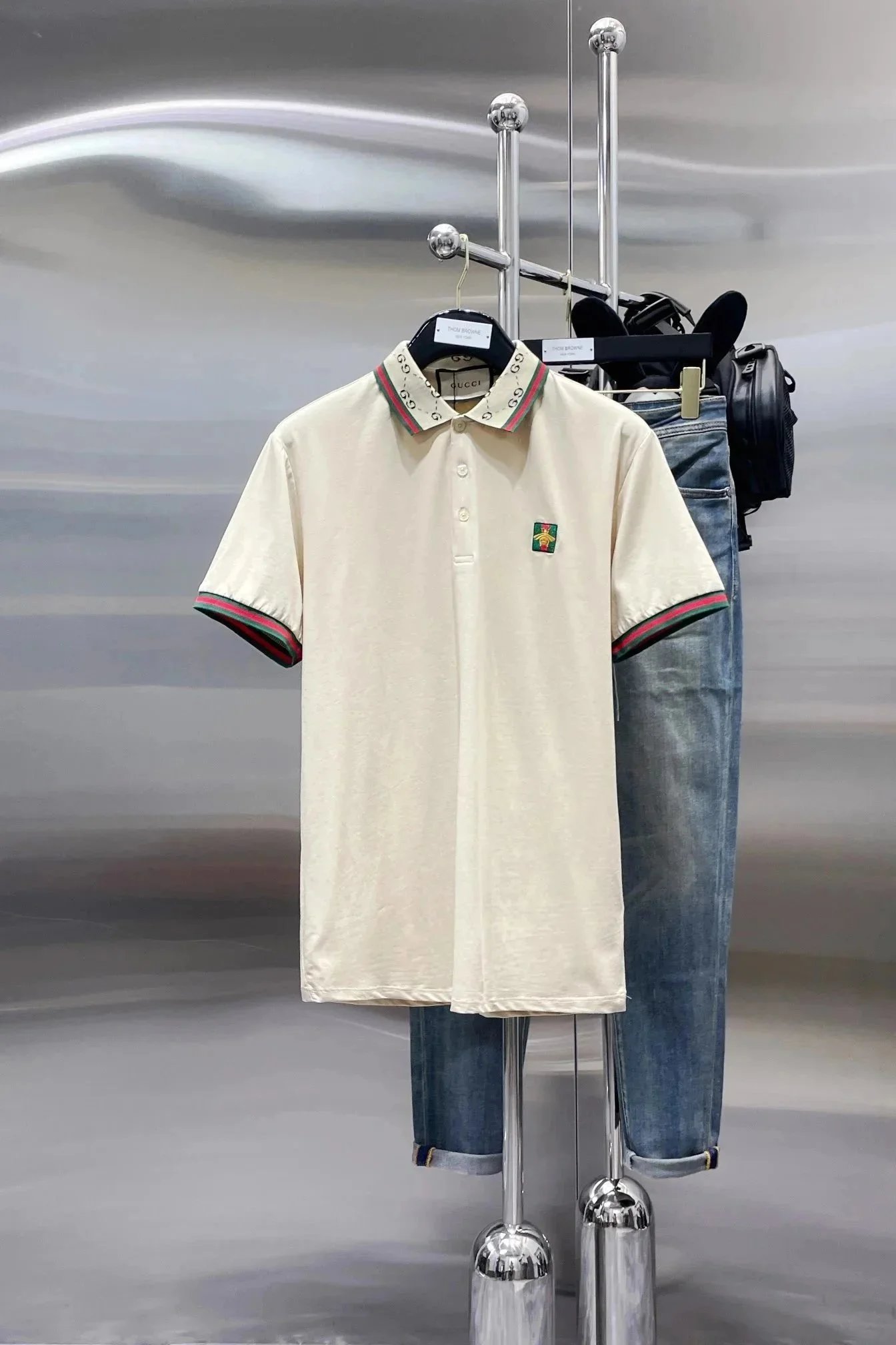 Gucci T-Shirts Short-Sleeve Polo Shirt with Web Stripe Trim image 4