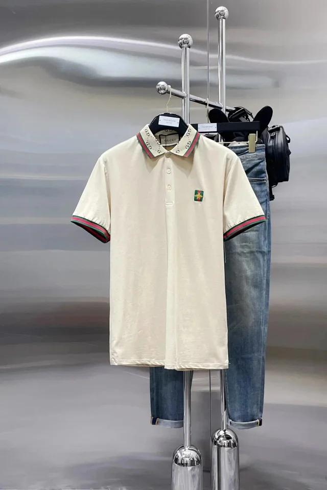 Gucci T-Shirts Short-Sleeve Polo Shirt with Web Stripe Trim product detail image 4