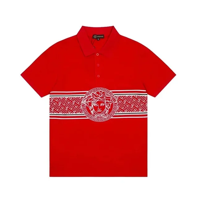 Versace Shirts Short-Sleeve Polo Shirt with Medusa and Greek Key Panel product detail image 3