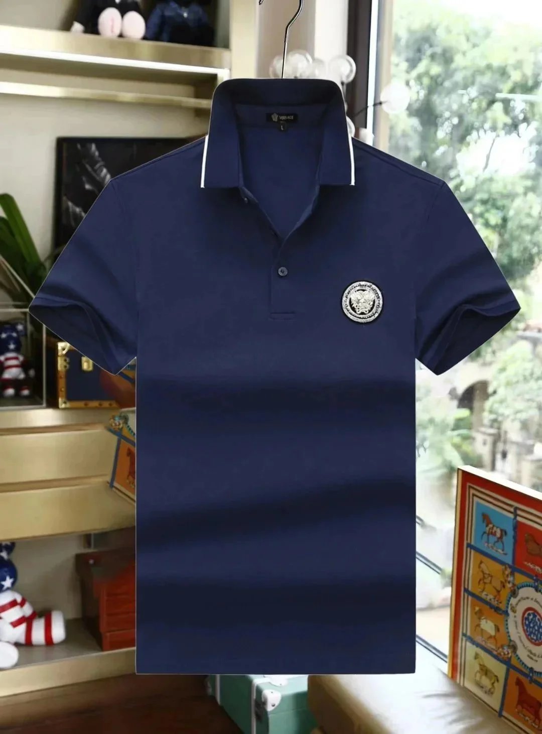 Versace Shirts Short-Sleeve Polo Shirt with Medusa and Greek Key Panel image 11