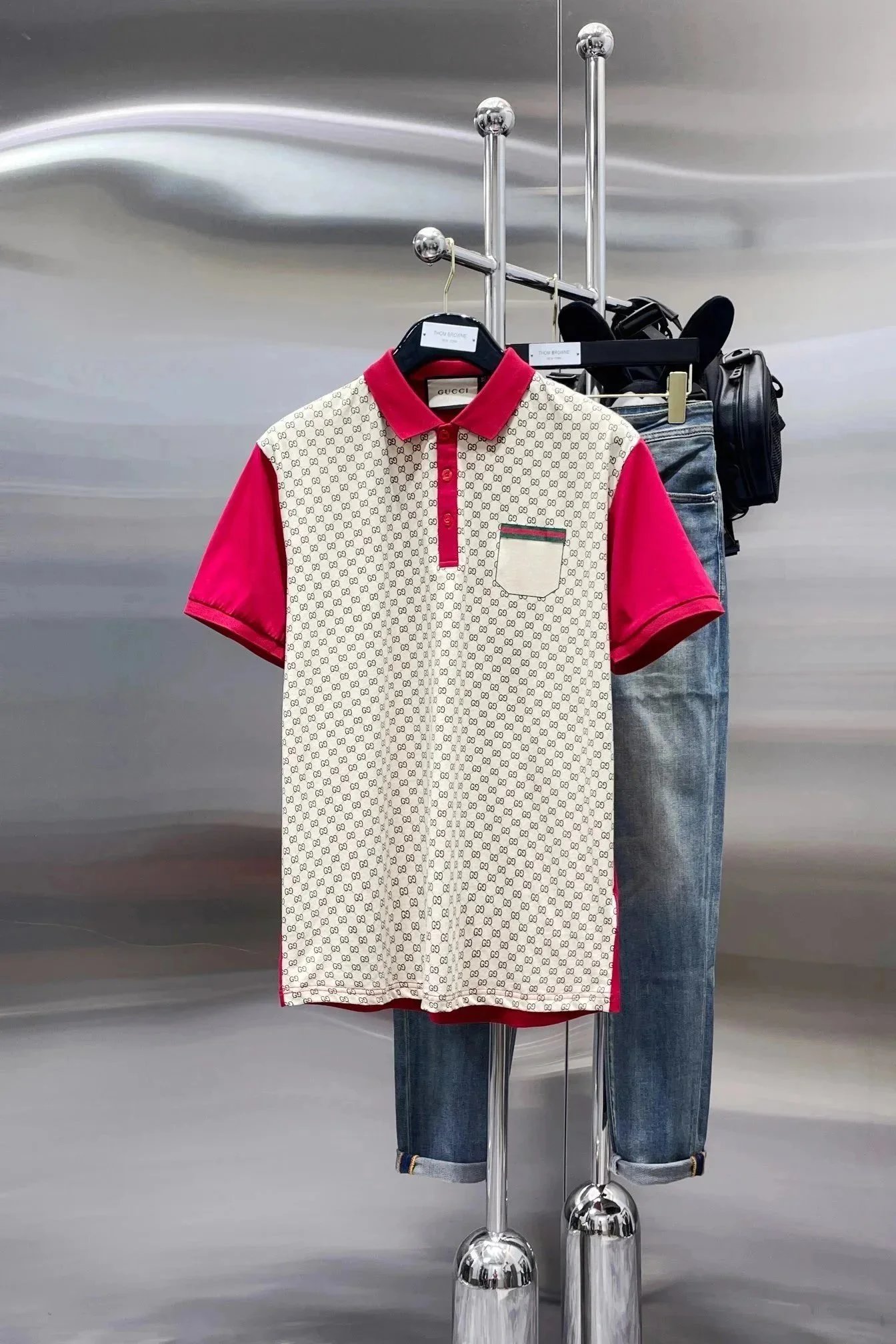 Gucci T-Shirts Short-Sleeve Polo Shirt with Web Stripe Trim image 1