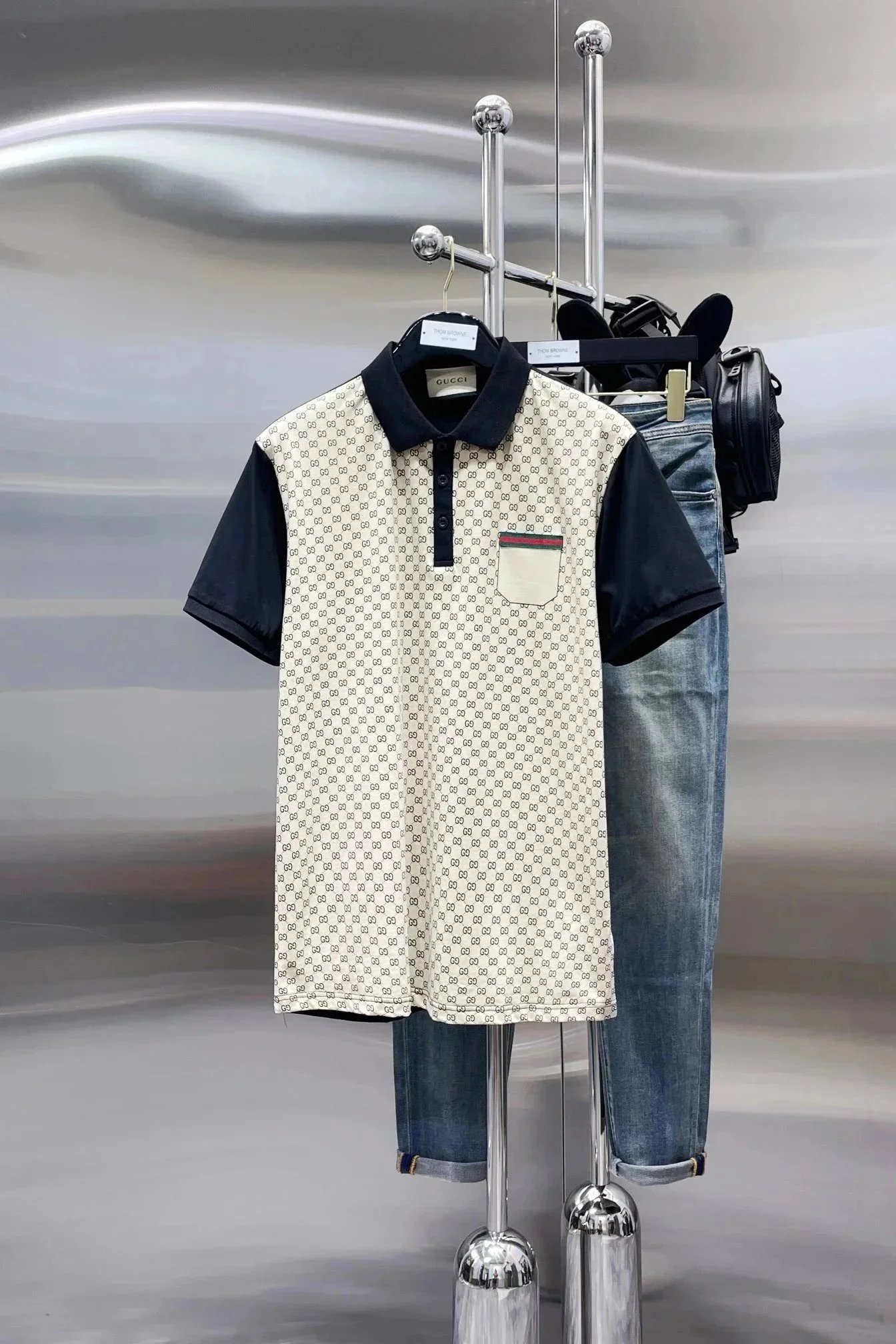 Gucci T-Shirts Short-Sleeve Polo Shirt with Web Stripe Trim image 2