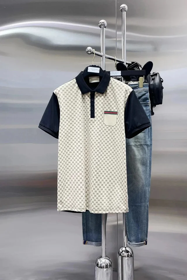 Gucci T-Shirts Short-Sleeve Polo Shirt with Web Stripe Trim product detail image 2