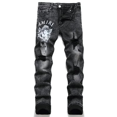 Amiri Angel Print Distressed Slim Fit Jeans