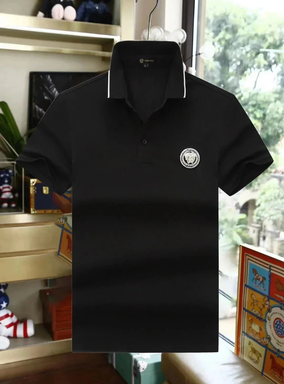 Versace Shirts Short-Sleeve Polo Shirt with Medusa and Greek Key Panel image 12
