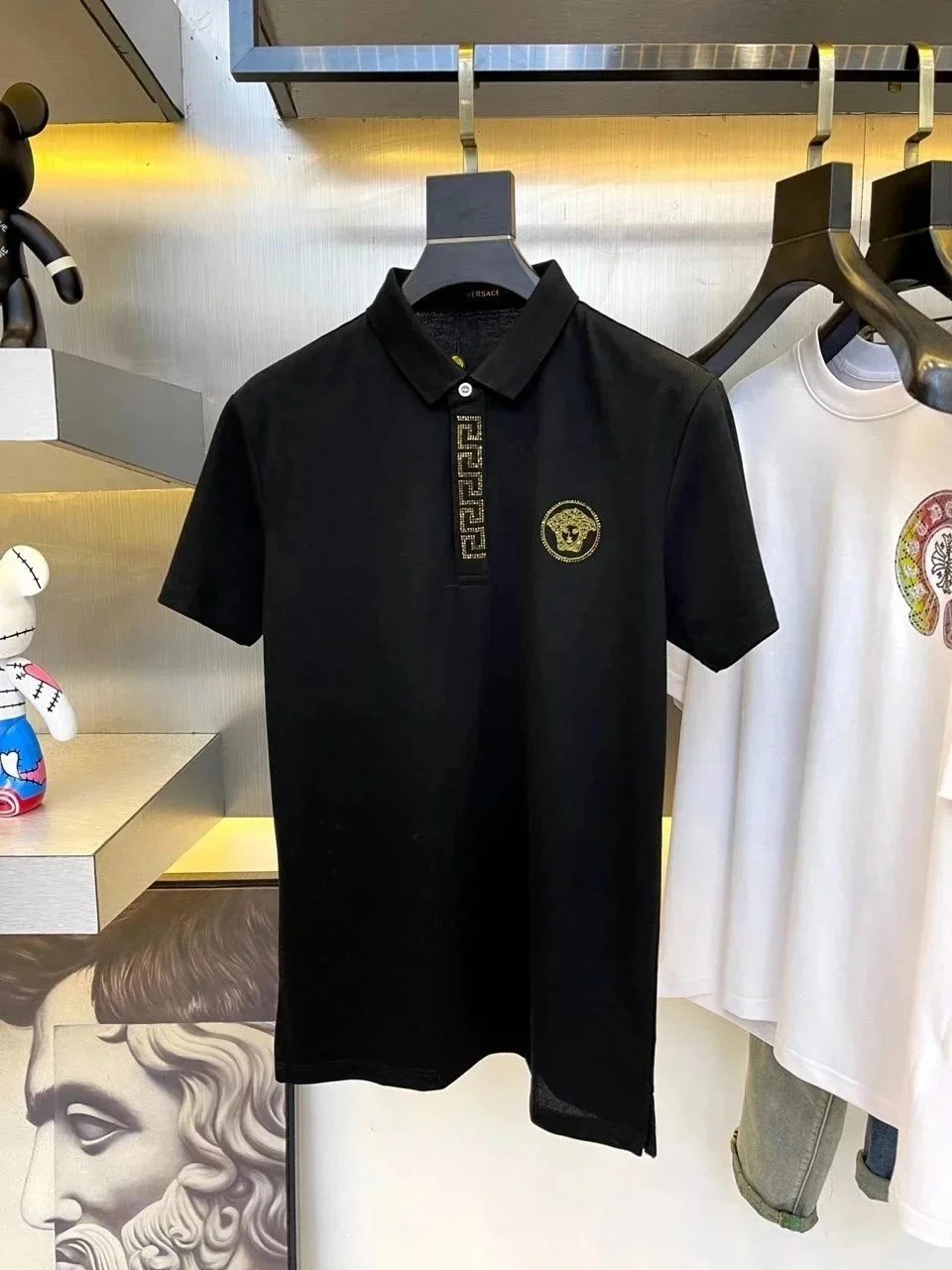 Versace Shirts Short-Sleeve Polo Shirt with Medusa and Greek Key Panel image 7