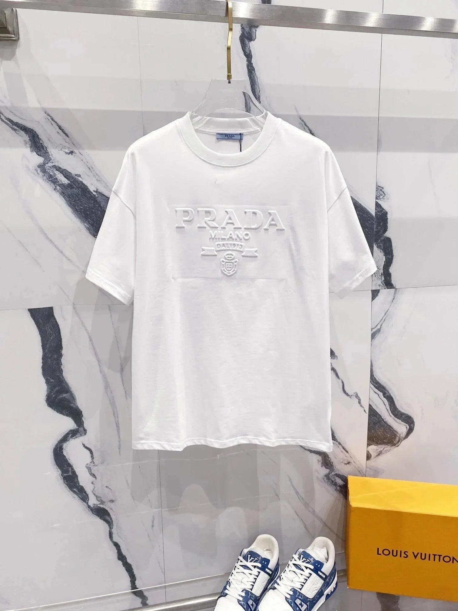 Prada T-Shirts Short-Sleeve Logo T-Shirt — 32