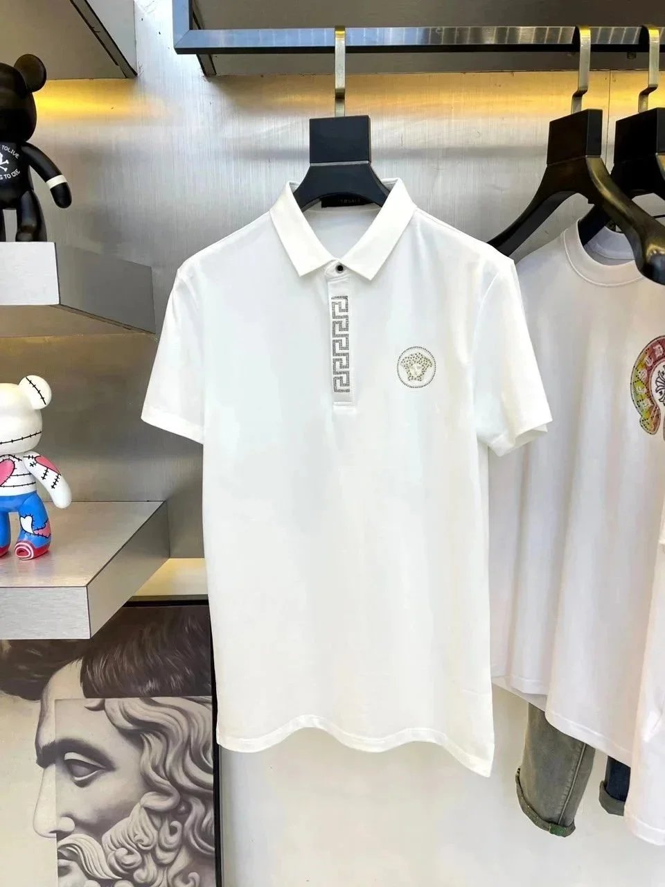 Versace Shirts Short-Sleeve Polo Shirt with Medusa and Greek Key Panel image 8