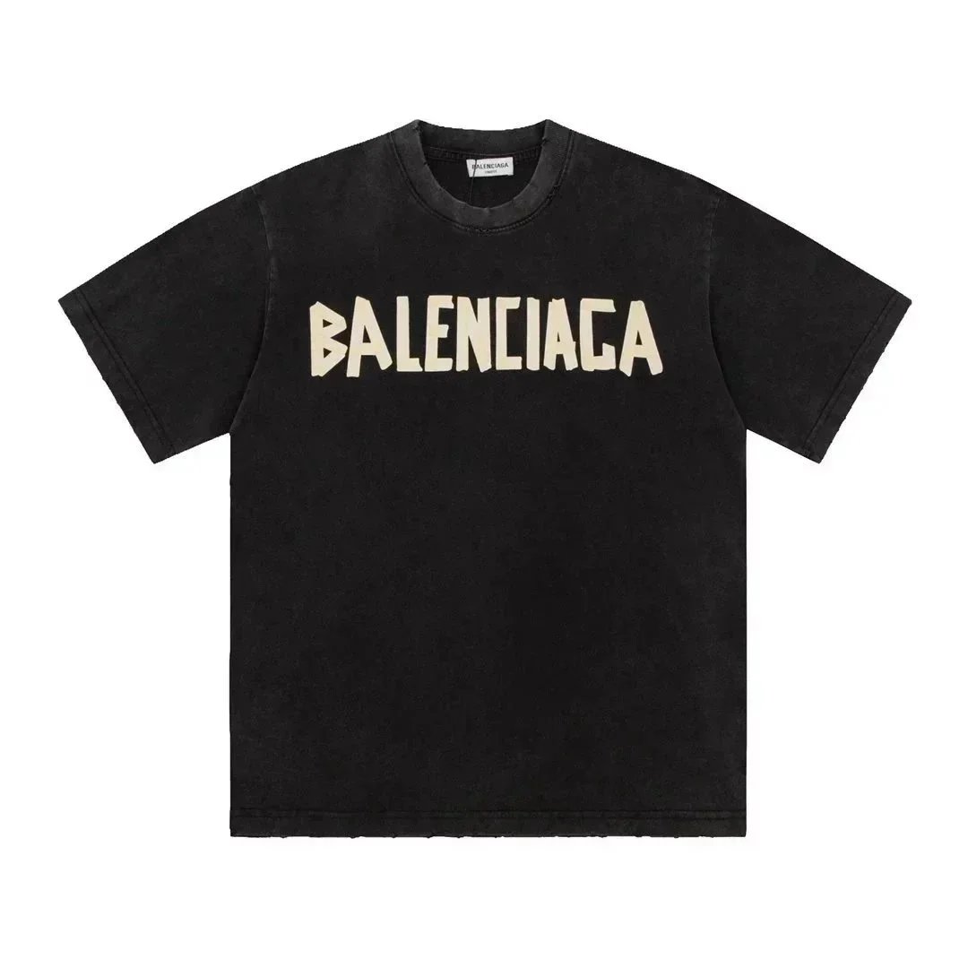 Balenciaga T-Shirts Short-sleeve graphic logo T-shirt — Black with yellow letters 002