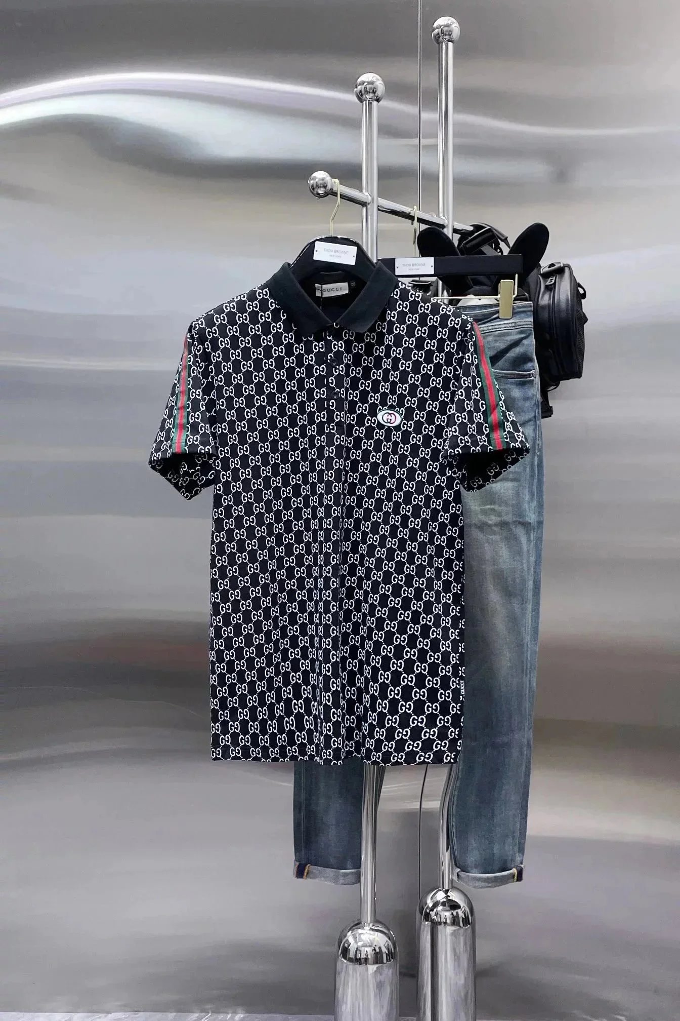 Gucci T-Shirts Short-Sleeve Polo Shirt with Web Stripe Trim image 8