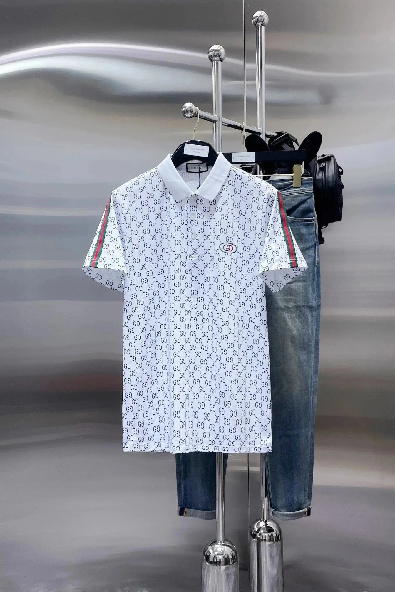 Gucci T-Shirts Short-Sleeve Polo Shirt with Web Stripe Trim image 9