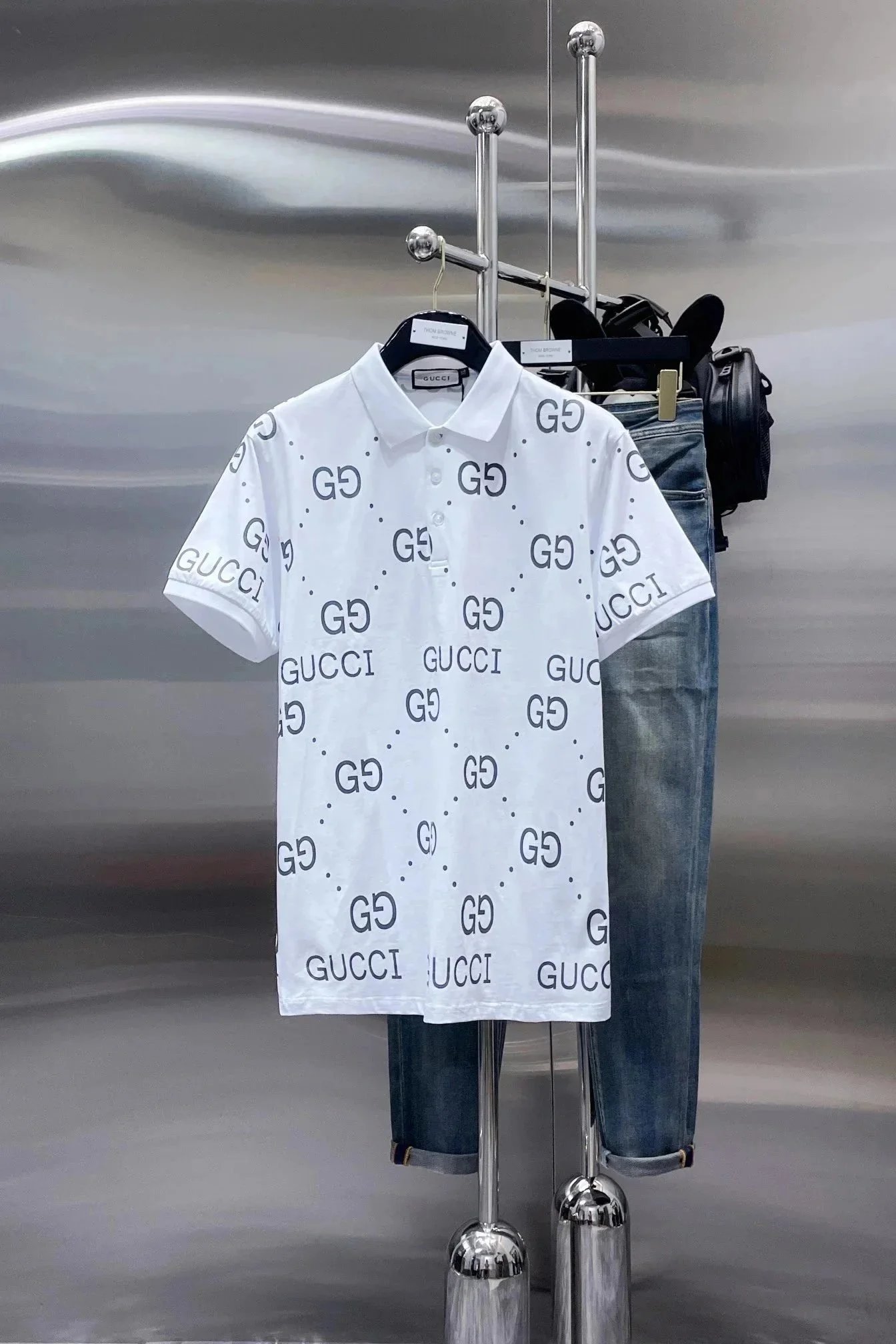 Gucci T-Shirts Short-Sleeve Polo Shirt with Web Stripe Trim image 12