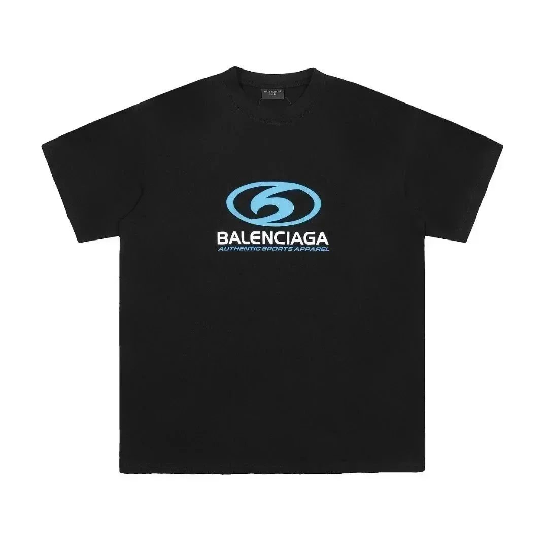 Balenciaga T-Shirts Short-sleeve graphic logo T-shirt — Black and blue logo 002