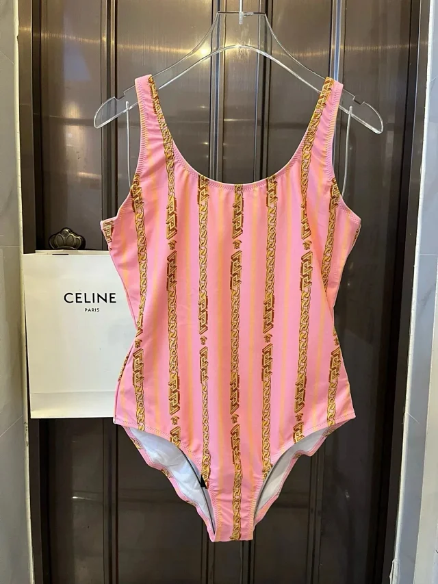 Versace Swimwear Triangle string bikini set with baroque and chain prints product detail image 31