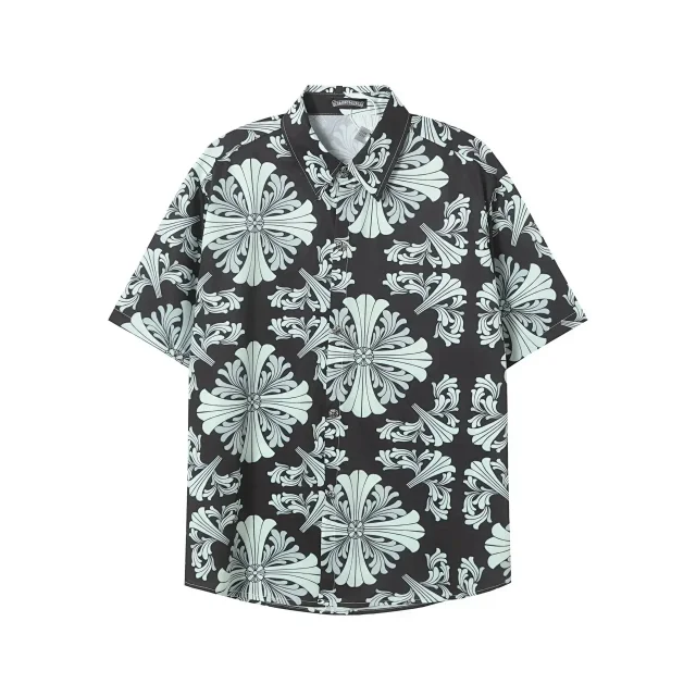 Chrome Hearts Shirts Short-sleeve floral and cross-print button-up shirt product detail image 6