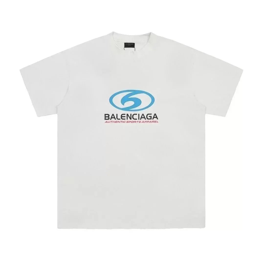 Balenciaga T-Shirts Short-sleeve graphic logo T-shirt — Blue blue logo 002