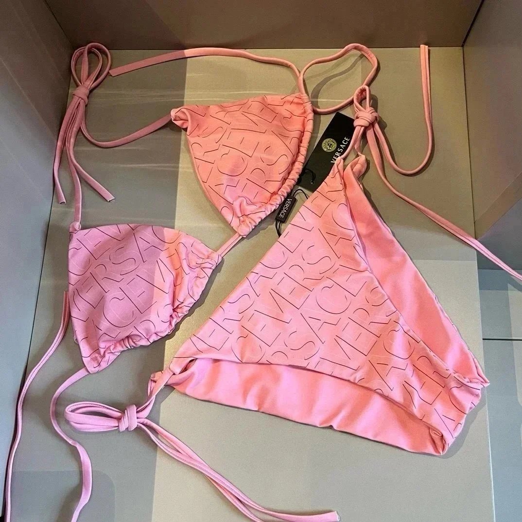 Versace Swimwear Triangle string bikini set with baroque and chain prints image 12