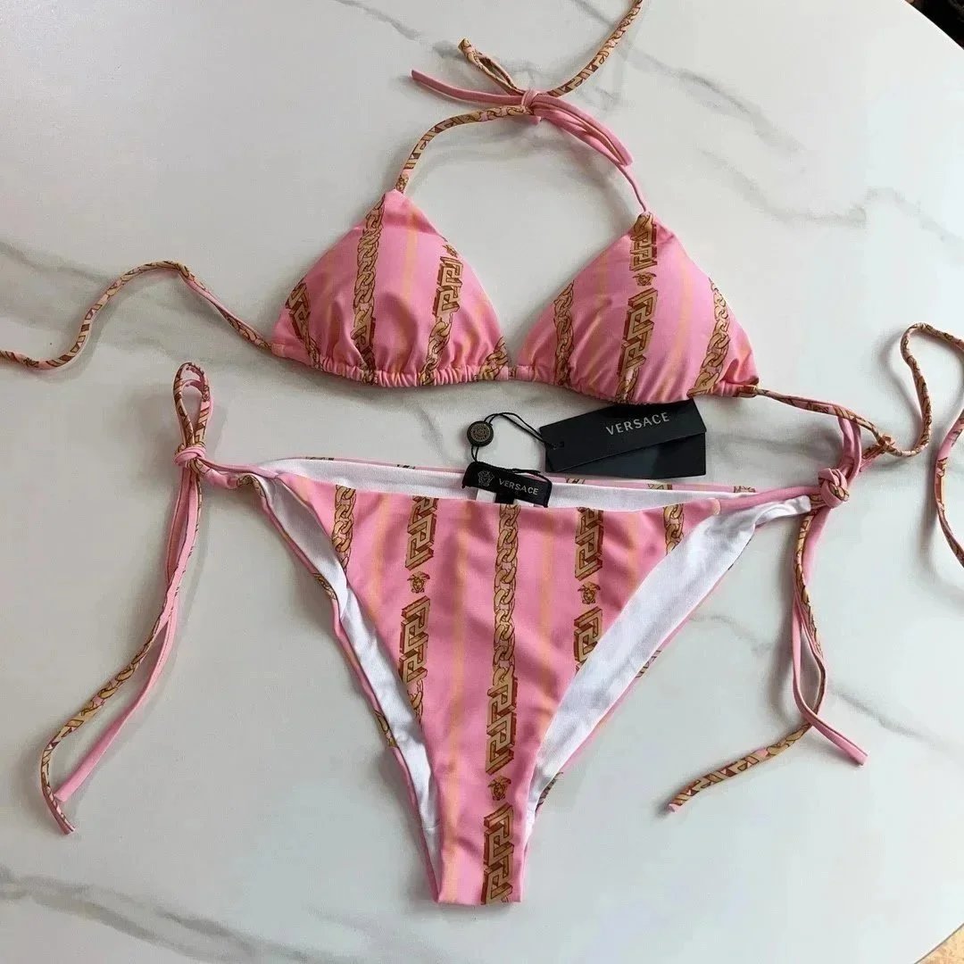 Versace Swimwear Triangle string bikini set with baroque and chain prints image 3