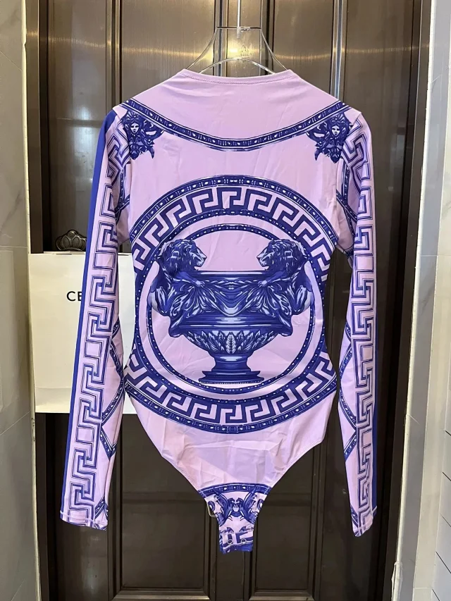 Versace Swimwear Triangle string bikini set with baroque and chain prints product detail image 18