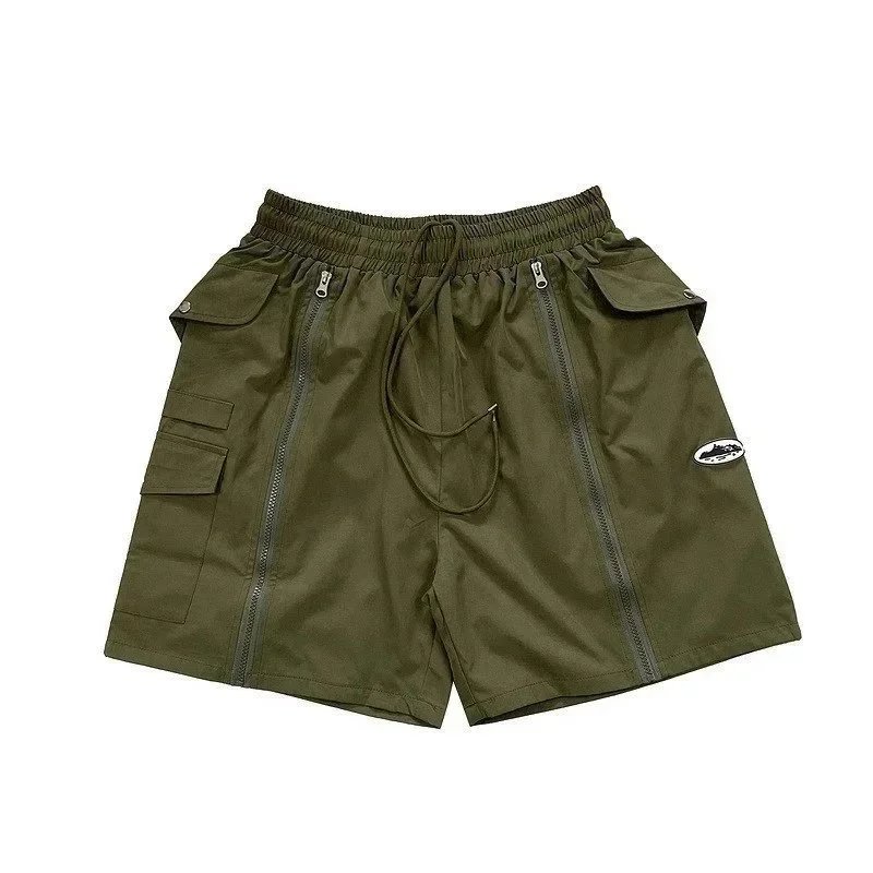 Unbranded Shorts Color-block striped with webbing belt — V21