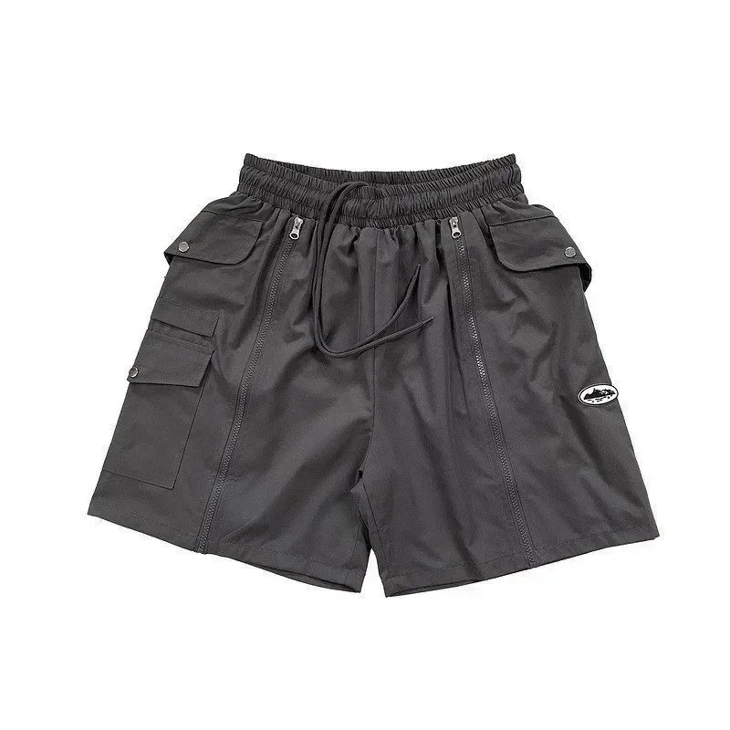 Unbranded Shorts Color-block striped with webbing belt — V22