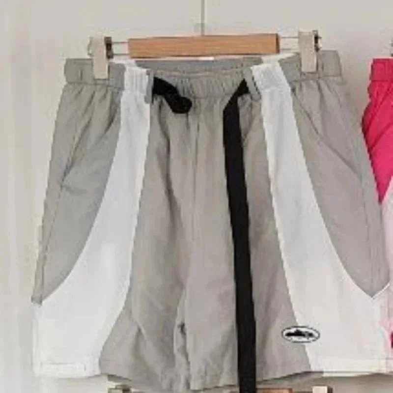 Unbranded Shorts Color-block striped with webbing belt — V31