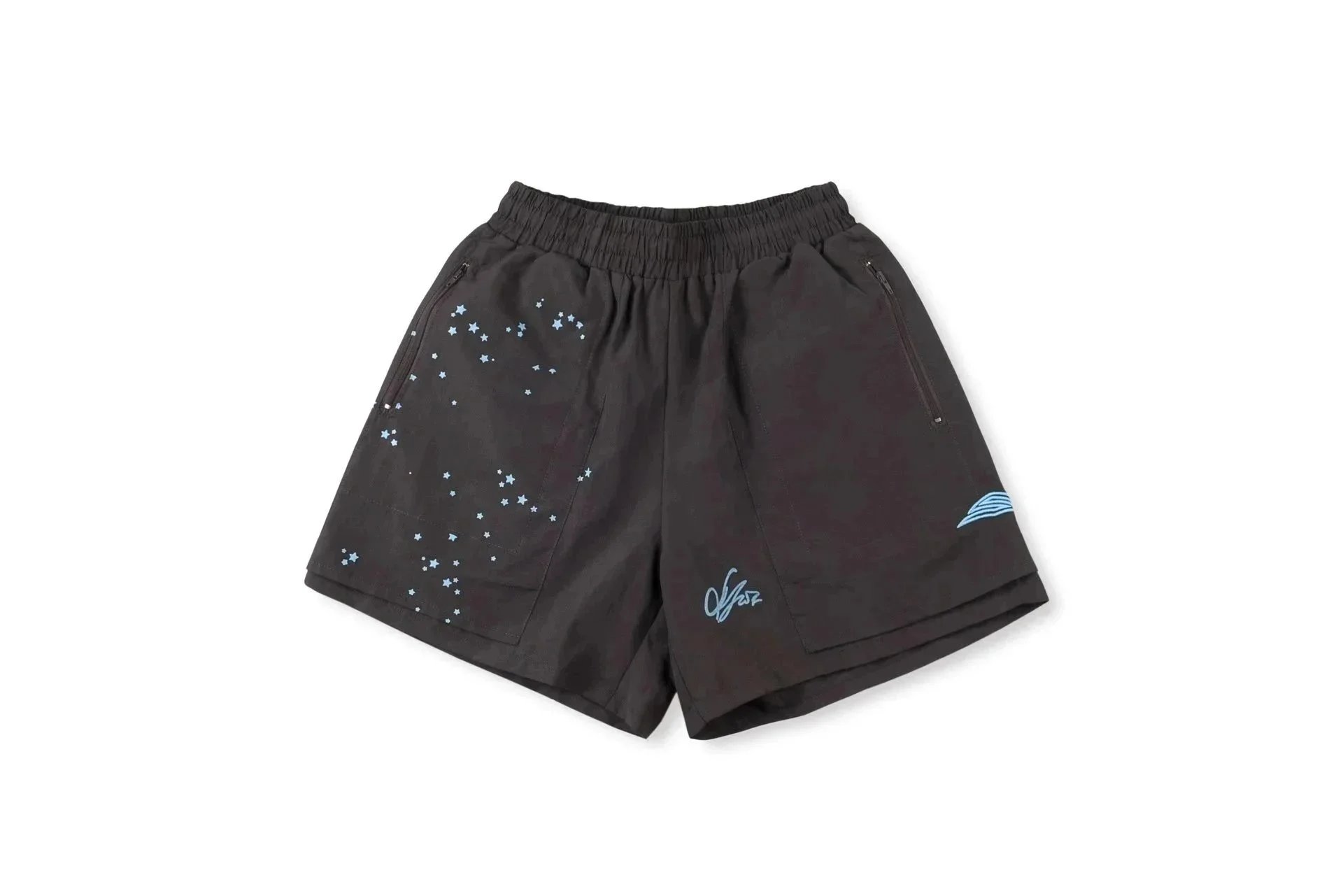 Sp5der Shorts Elastic-Waist Chenille Number Patch — 07