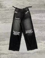 Black Distressed Wide-Leg Ripped Jeans [1 style]