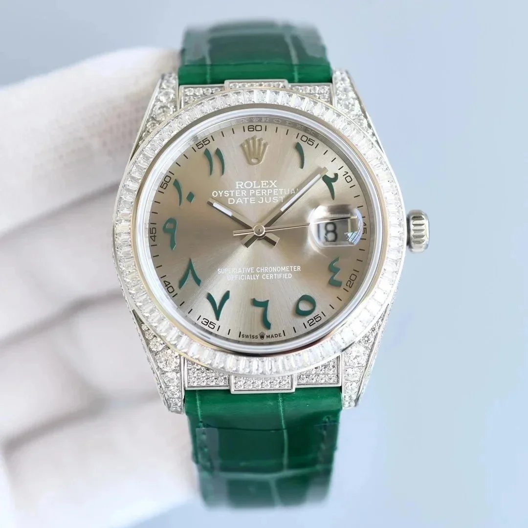 Rolex Watches Datejust mechanical watch with date window and fluted bezel — 24