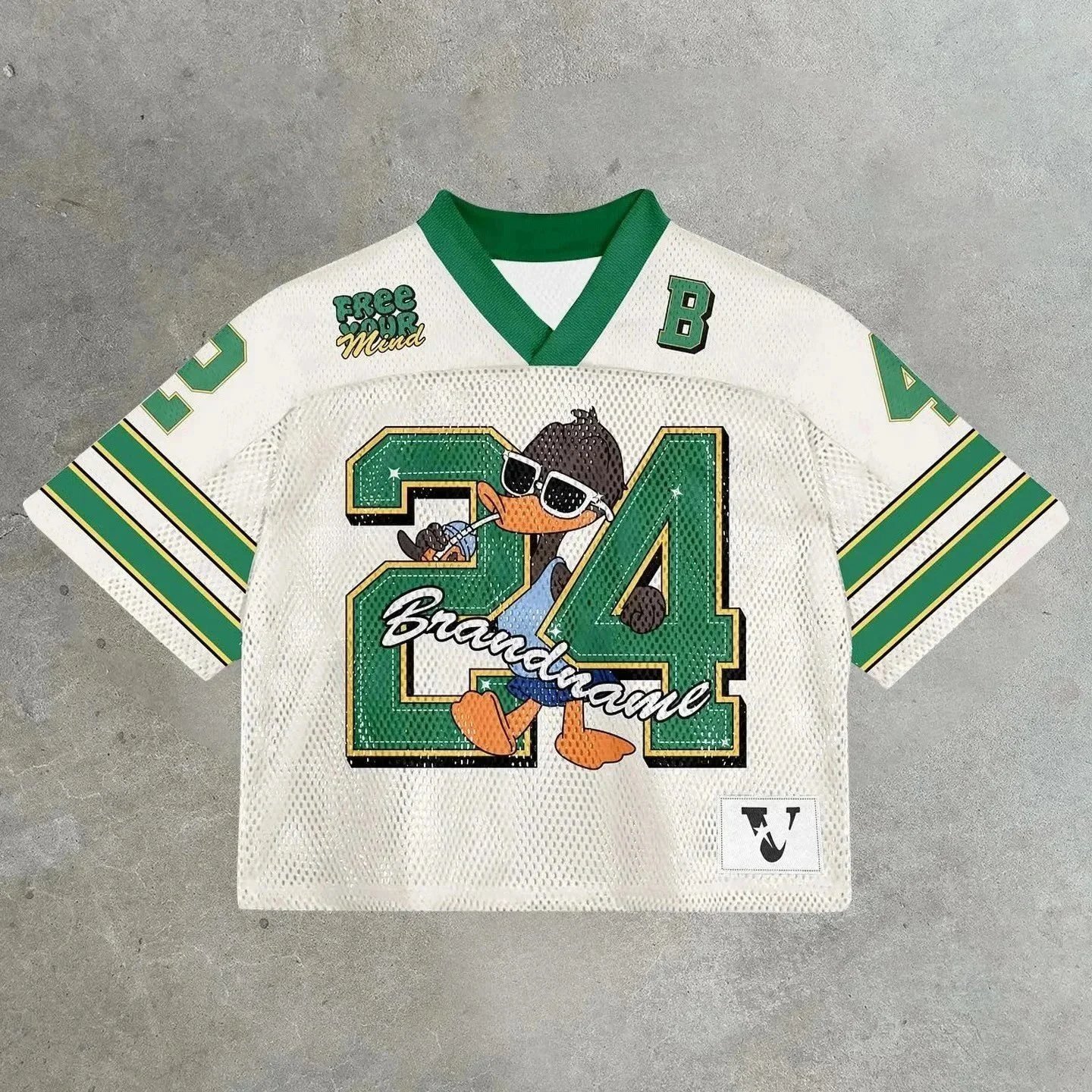 Unbranded Football Jerseys Mesh V-Neck Graphic Jersey — 18 white and green