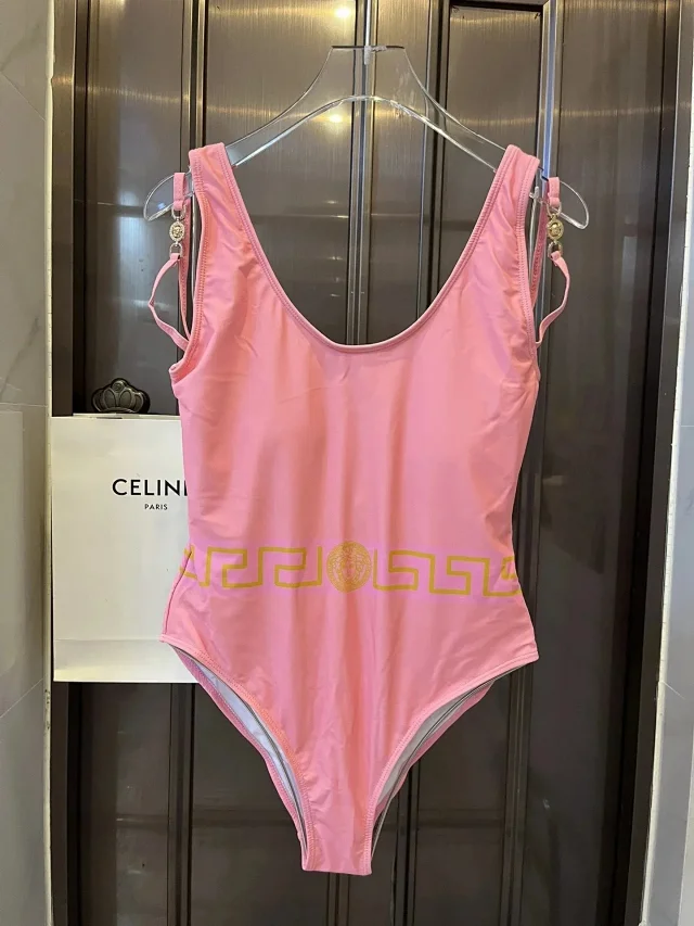 Versace Swimwear Triangle string bikini set with baroque and chain prints product detail image 27