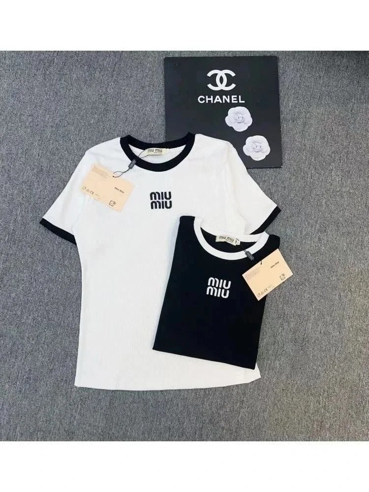 Miu T-Shirts Short-Sleeve Logo Ringer T-Shirt image 3
