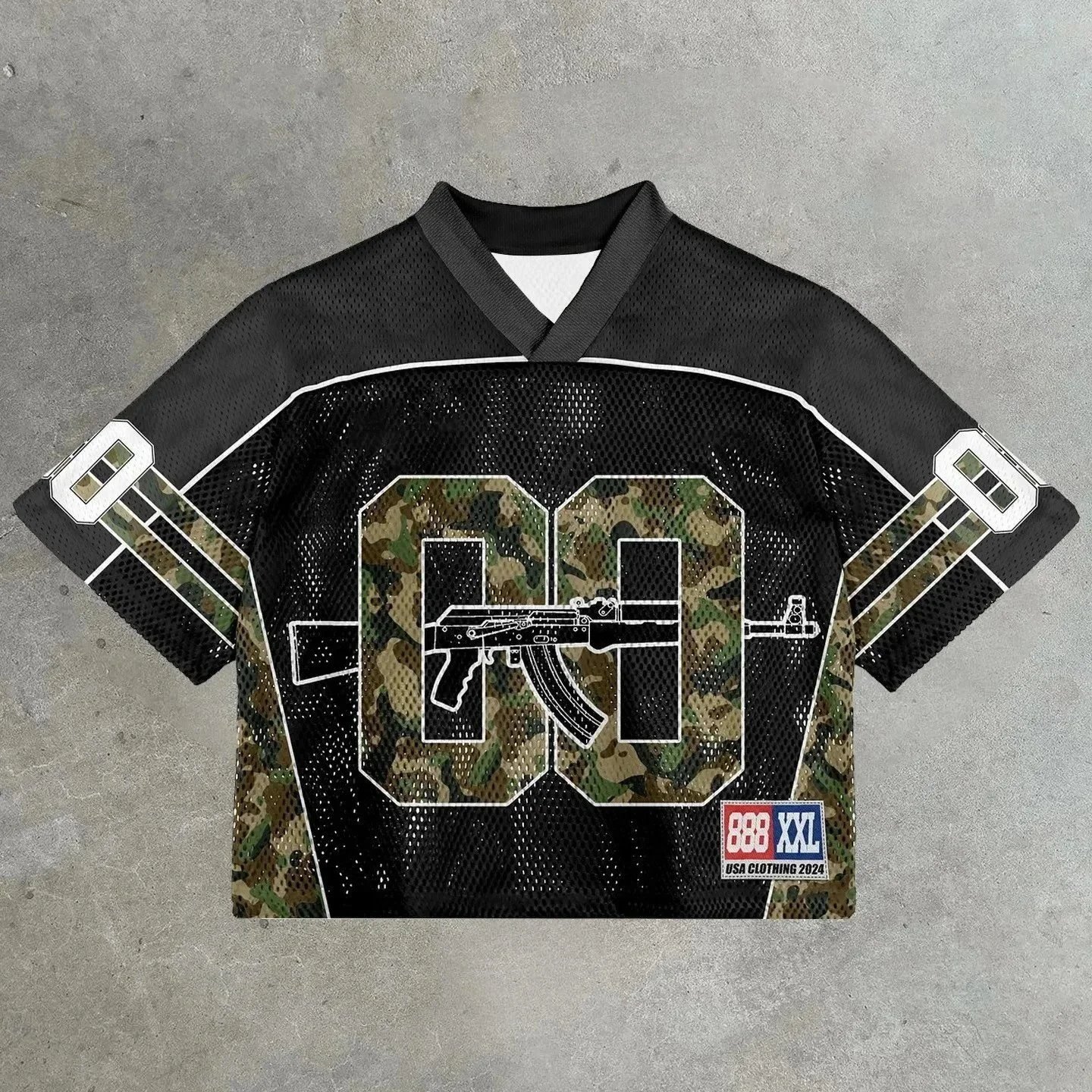 Unbranded Football Jerseys Mesh V-Neck Graphic Jersey — 07 Black and Green