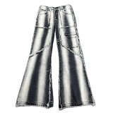 Distressed Wide-Leg Flared Denim Jeans
