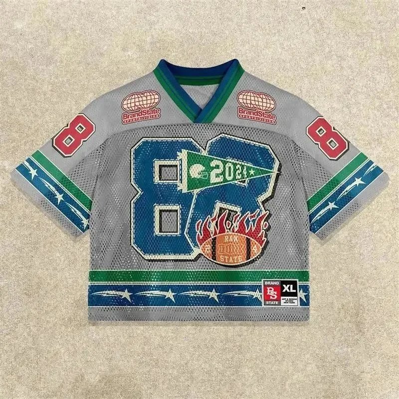 Unbranded Football Jerseys Mesh V-Neck Graphic Jersey — 14 Blue-Green