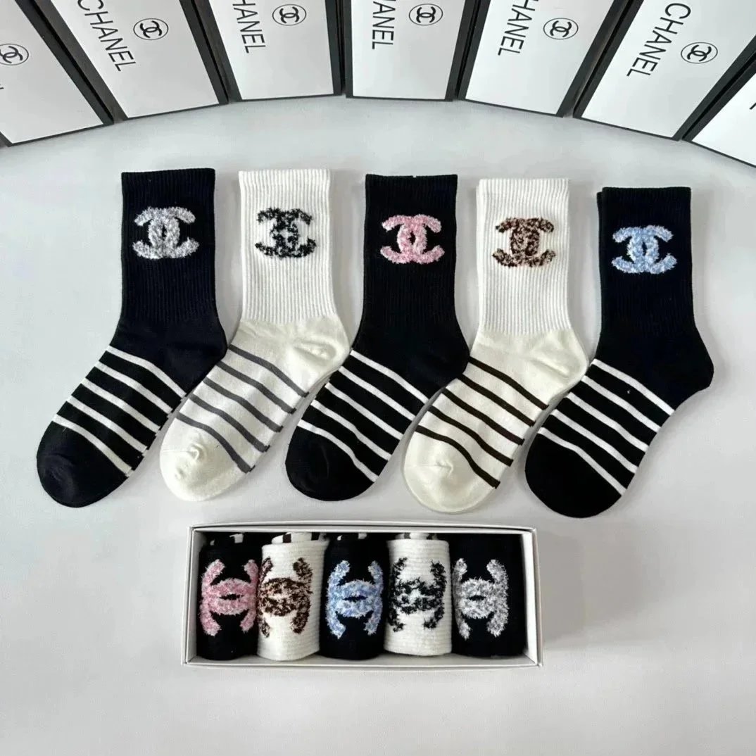 Chanel Socks Logo Ribbed Crew — 39