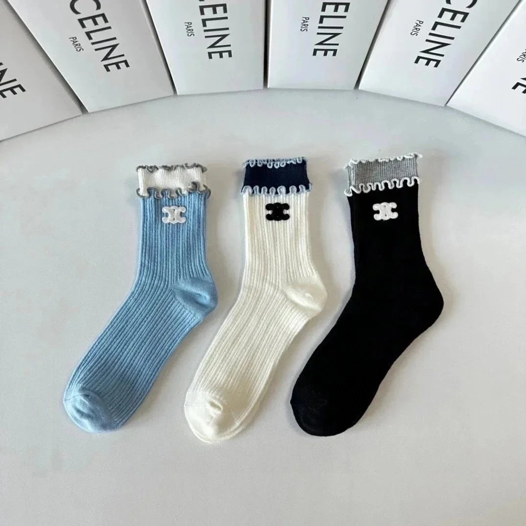 Chanel Socks Logo Ribbed Crew — 35