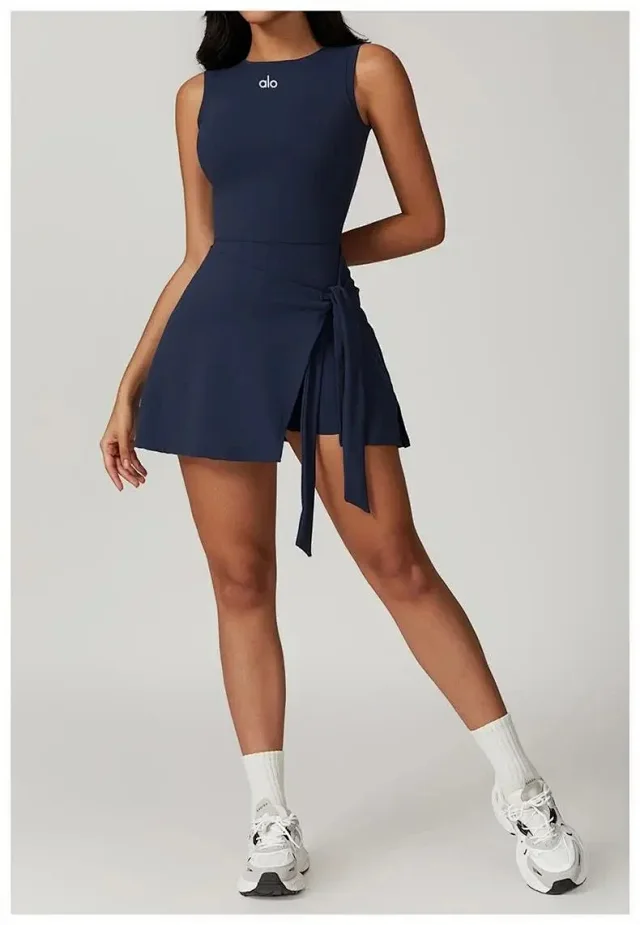 Alo Dresses Sleeveless tennis dress with tied wrap skirt product detail image 12