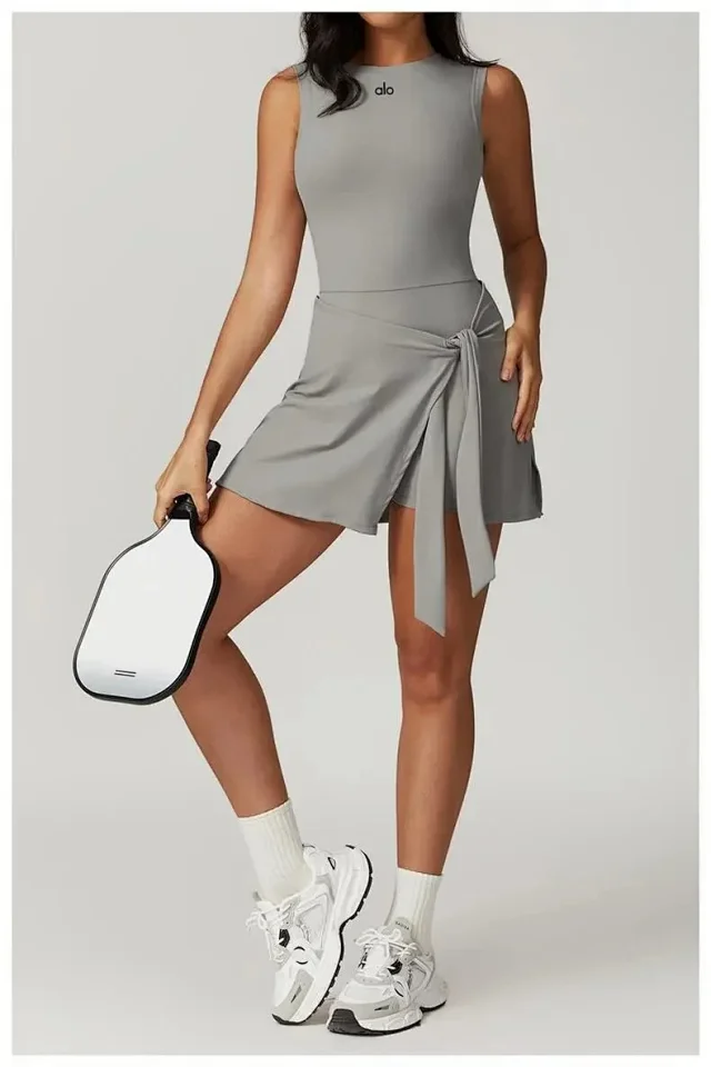 Alo Dresses Sleeveless tennis dress with tied wrap skirt product detail image 22