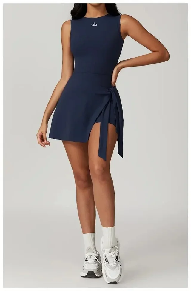 Alo Dresses Sleeveless tennis dress with tied wrap skirt product detail image 11
