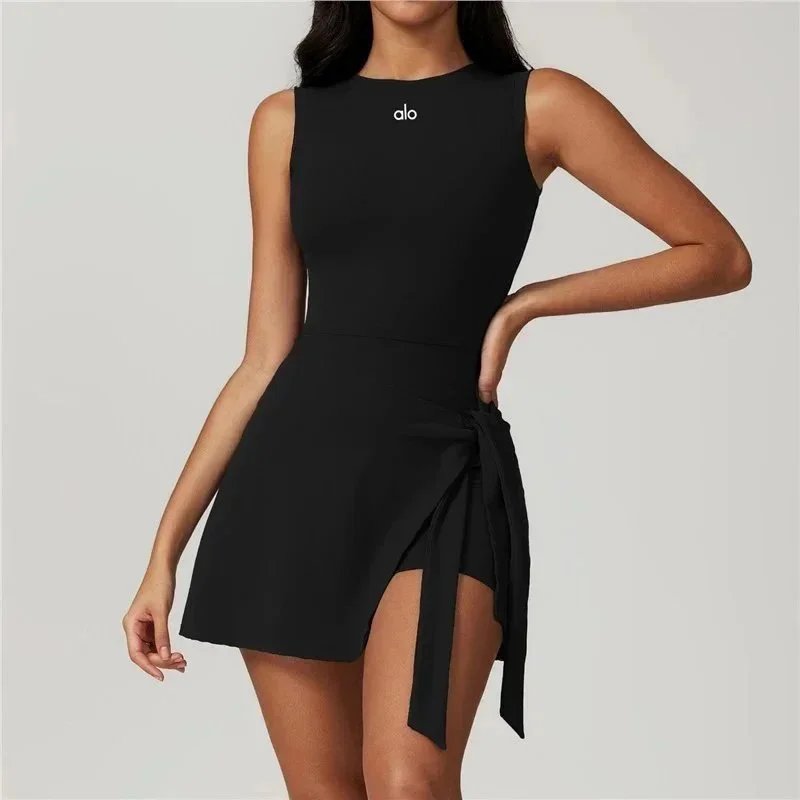 Alo Dresses Sleeveless tennis dress with tied wrap skirt — Advanced shade-trolling