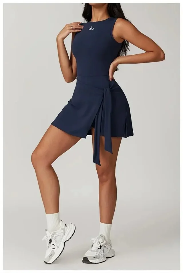 Alo Dresses Sleeveless tennis dress with tied wrap skirt product detail image 13
